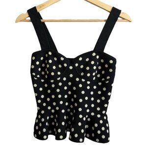 Express Body Contour Polkadot Peplum Knit Top Black Small Twee Romantic Pinup